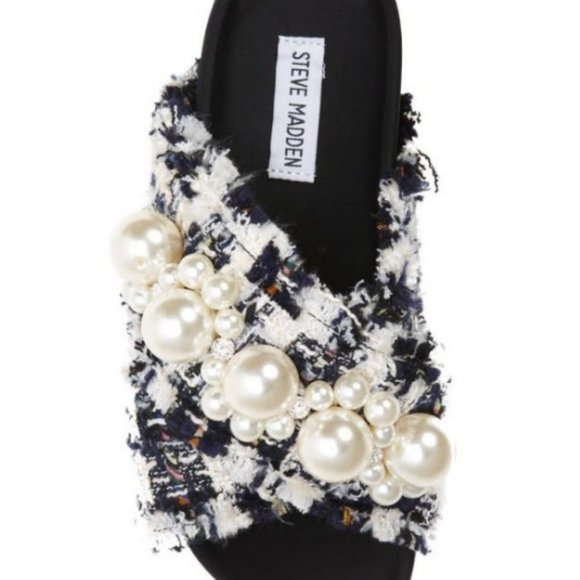 STEVE MADDEN Tweed Fringe Amie Pearl Slides Sandals Shoes 36 5 5.5 HOST PICK - Picture 6 of 13
